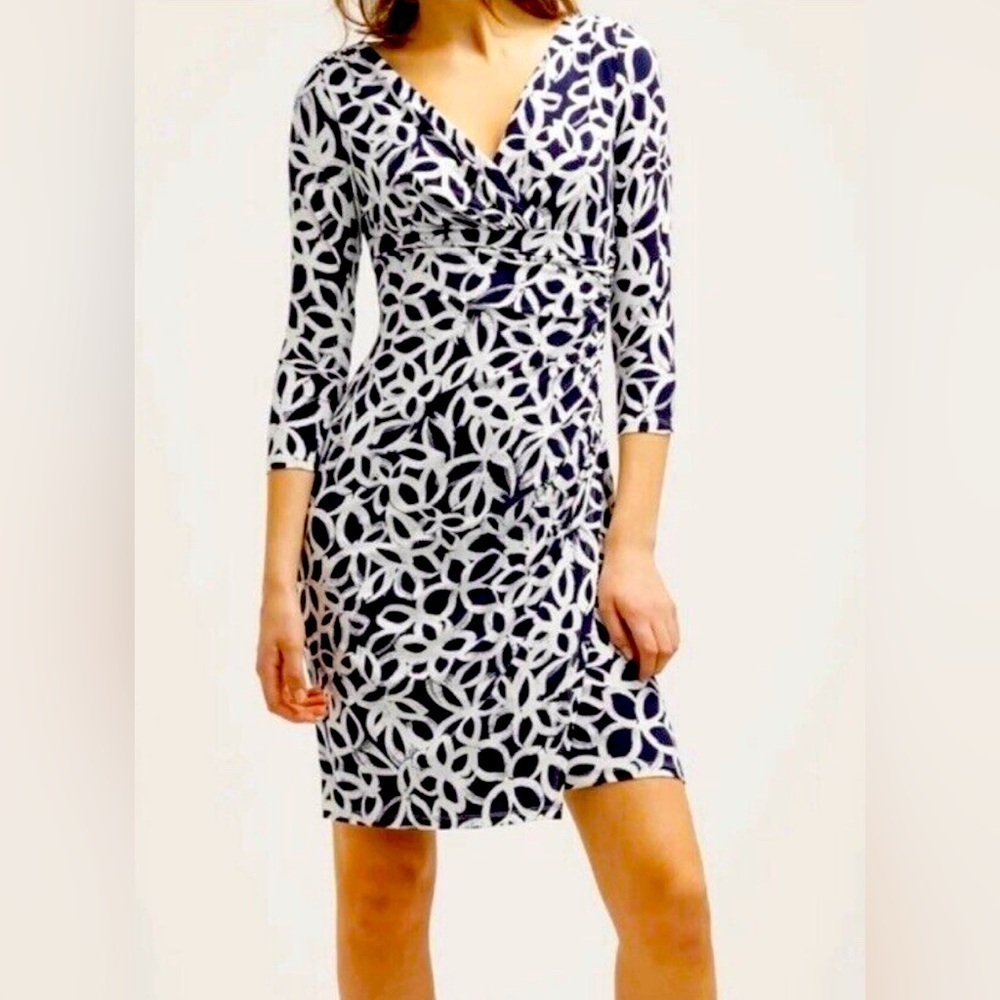 LAUREN RALPH LAUREN Sz 6 Bodycon Ruched 3/4 Sleeves Above the Knee Jersey Dress